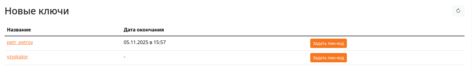Список новых ключей